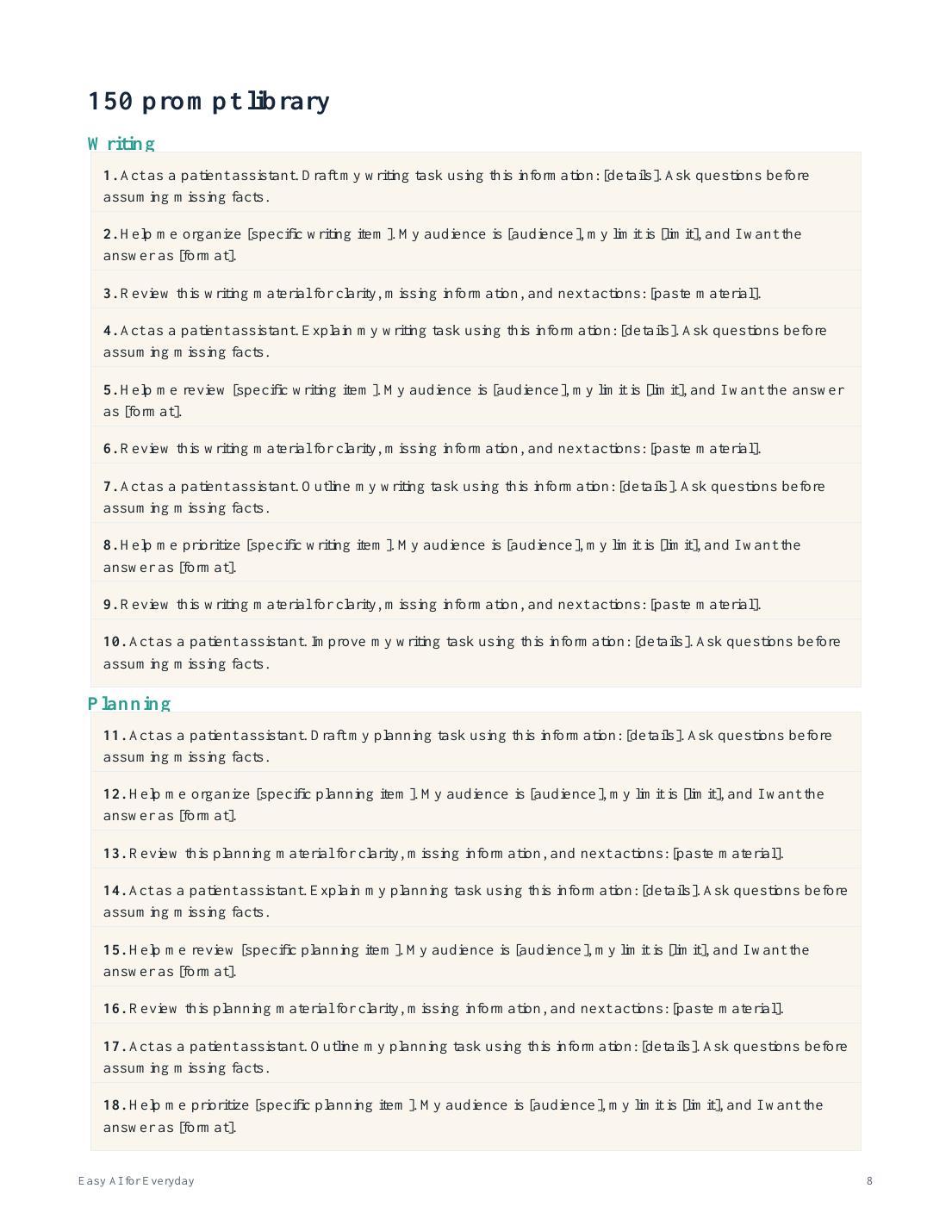 Prompt library page preview